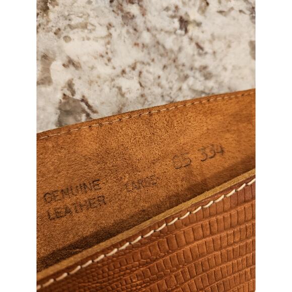 Vintage Echo Wide Embossed Leather Belt Gold Buckle Size Large Tan Brown 33-36" - Picture 3 of 6